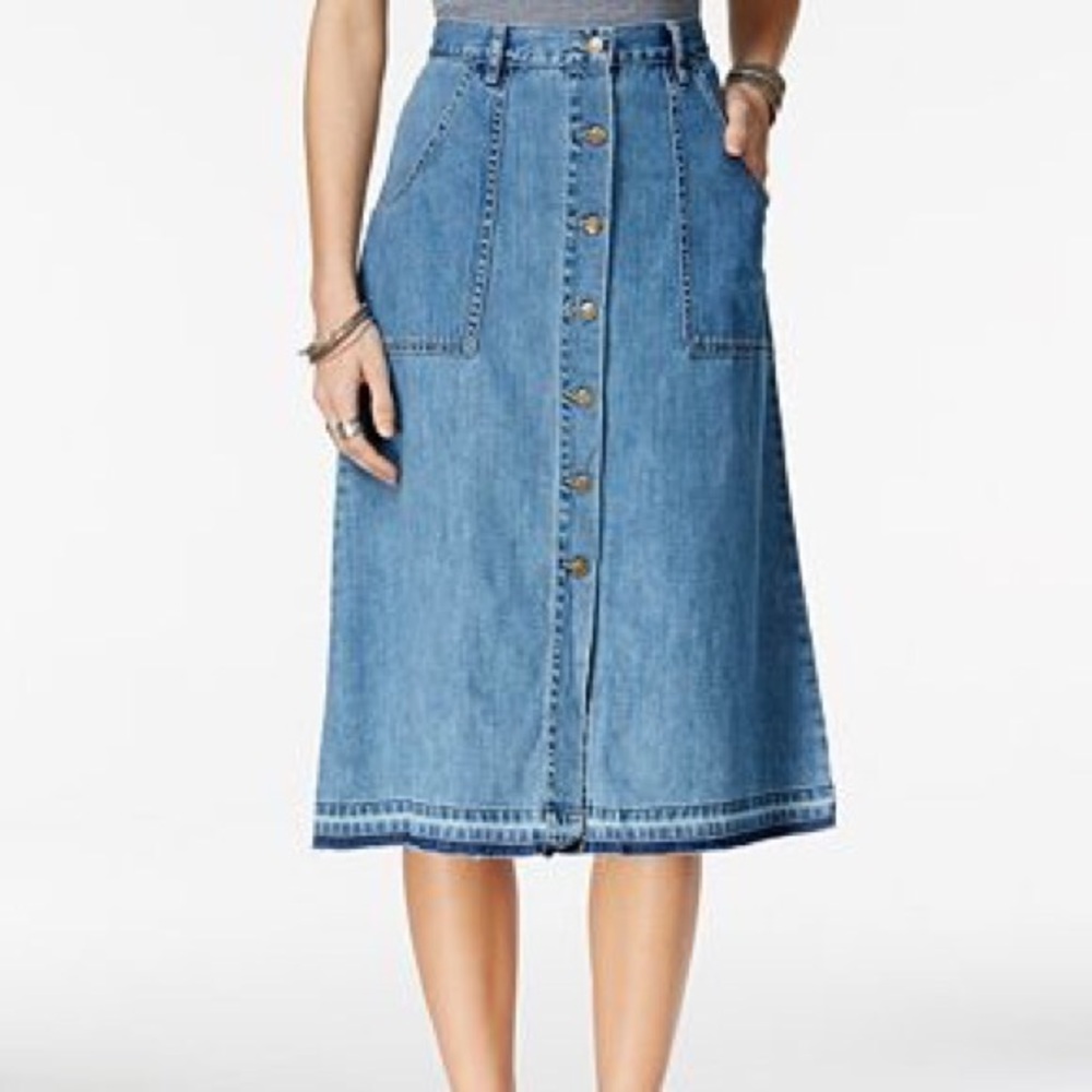 Free People Making Me Crazy Denim Midi Skirt